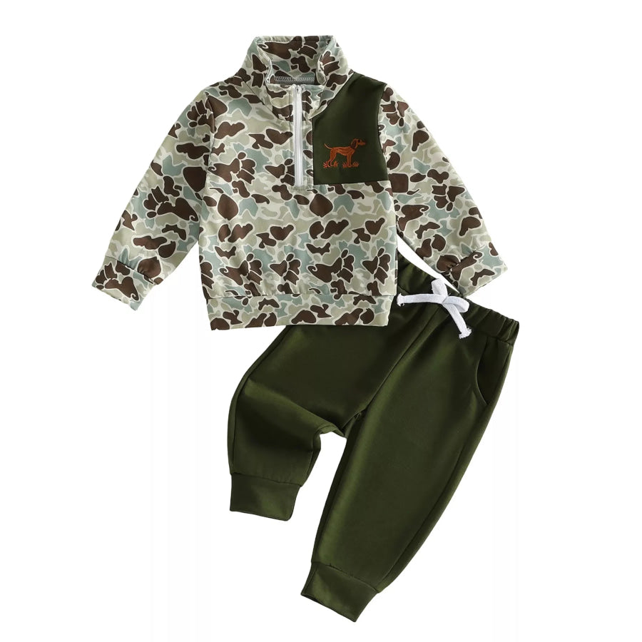 Children’s Camouflage Quarter-Zip Top and Joggers Set Apparel Accessories