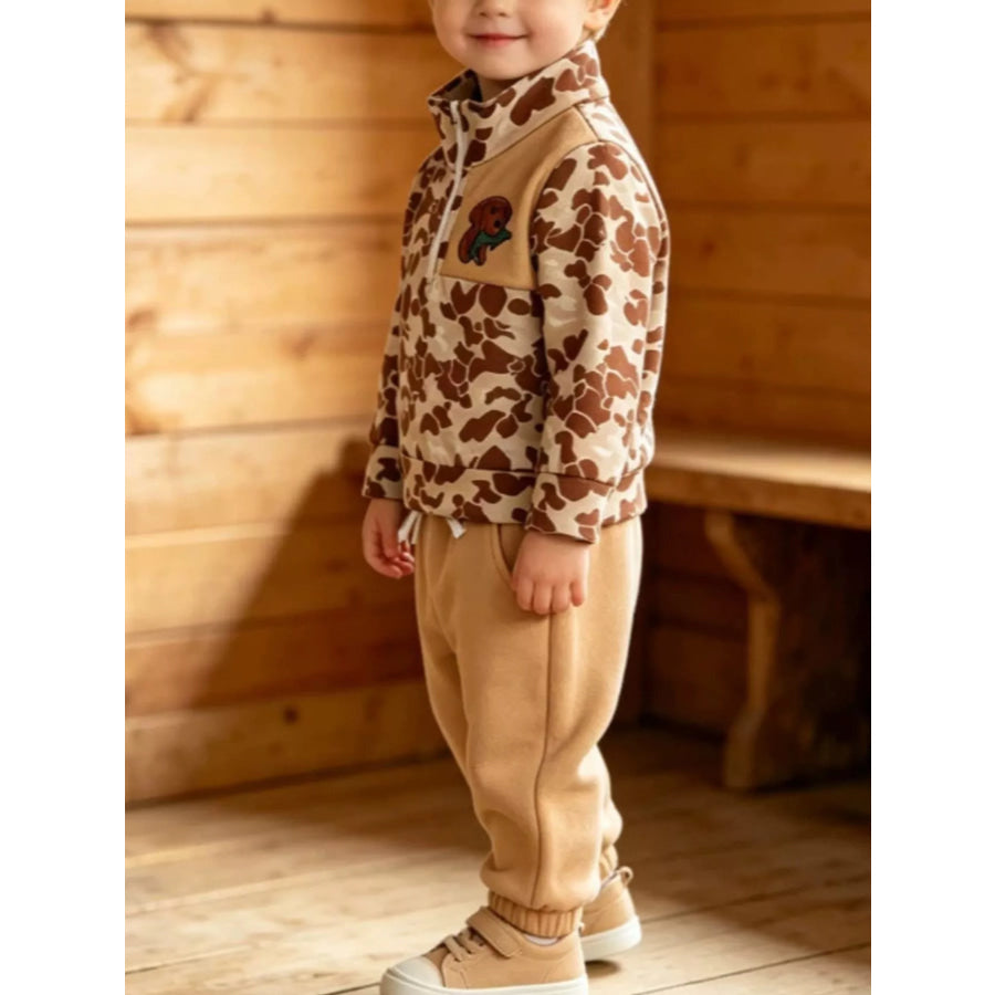 Children’s Camouflage Quarter-Zip Top and Joggers Set Apparel Accessories