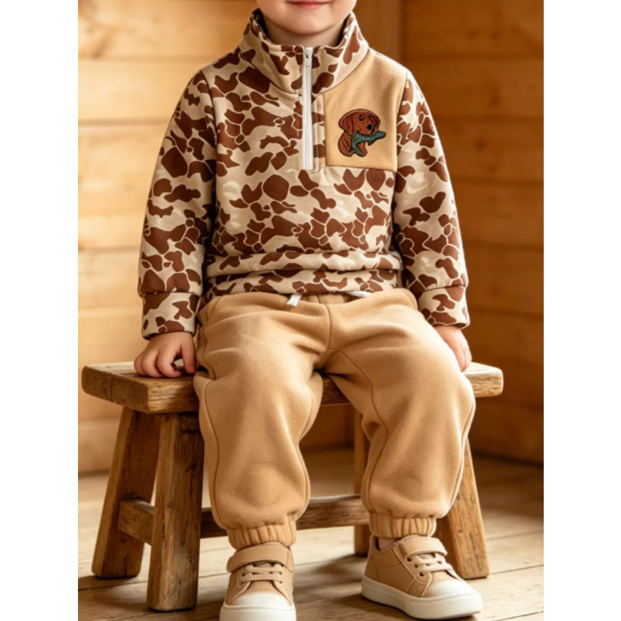 Children’s Camouflage Quarter-Zip Top and Joggers Set Khaki Color / 6-12M Apparel Accessories