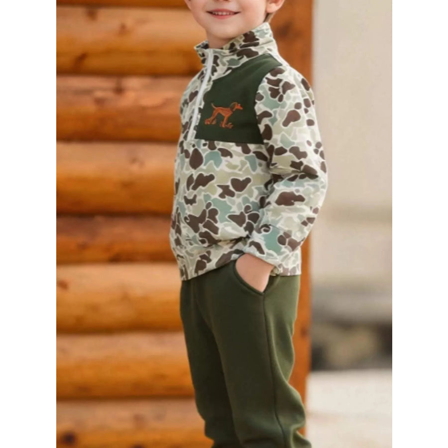 Children’s Camouflage Quarter-Zip Top and Joggers Set Green / 6-12M Apparel Accessories
