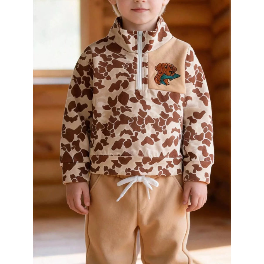 Children’s Camouflage Quarter-Zip Top and Joggers Set Khaki Color / 6-12M Apparel Accessories