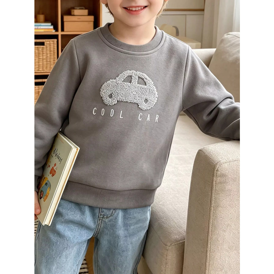 Children’s Car Applique Crew Neck Sweatshirt Dark Gray / 3T Apparel and Accessories