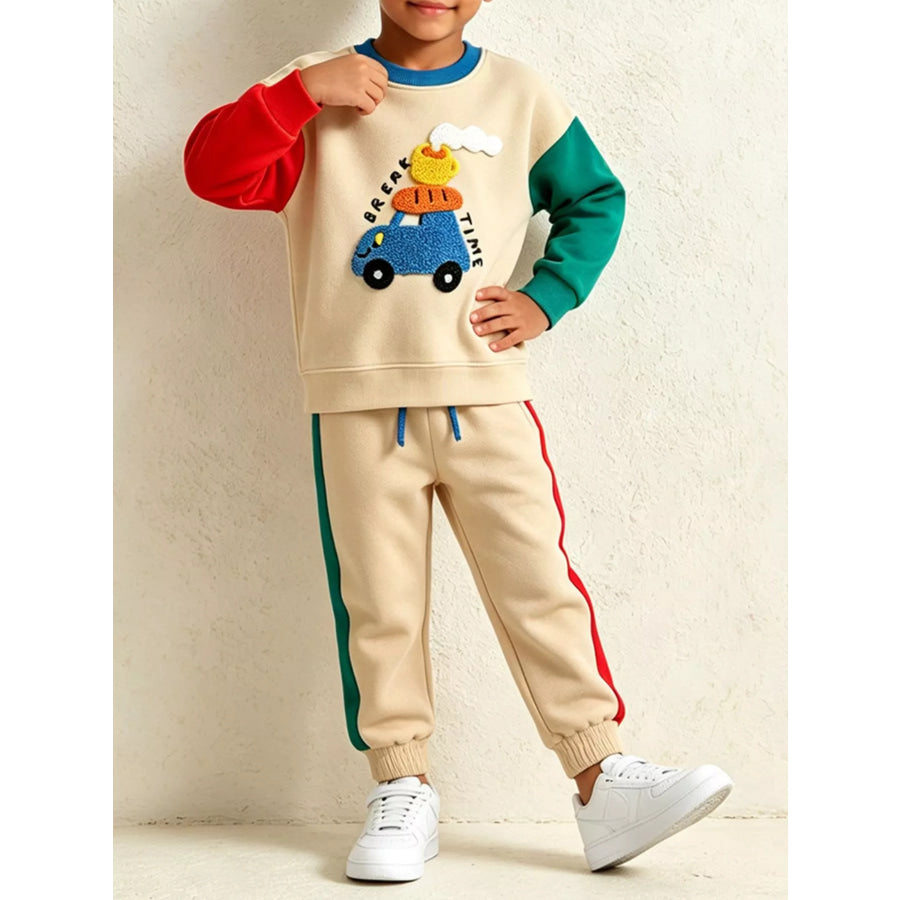 Children’s Car Applique Sweatshirt and Jogger Set Apparel Accessories