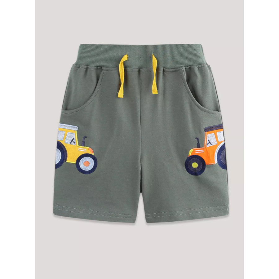 Children’s Car Embroidered Drawstring Shorts Sage / 4Y Apparel and Accessories