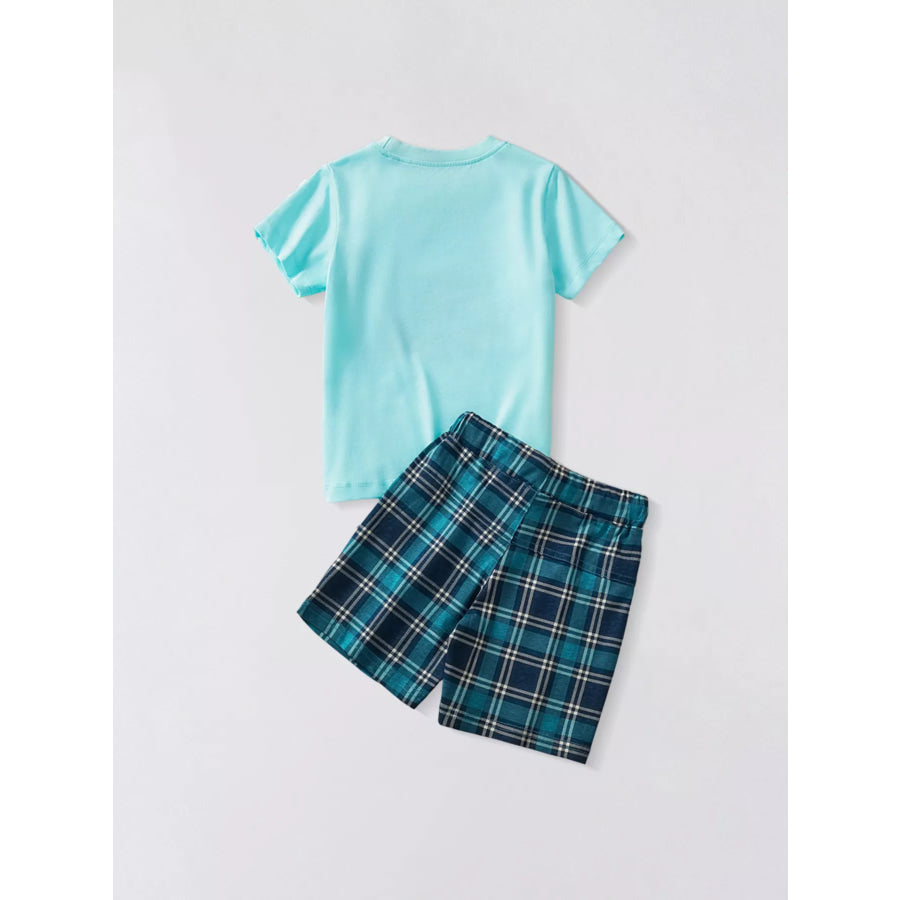 Children’s Car Graphic Short Sleeve Tee and Plaid Shorts Set Apparel and Accessories