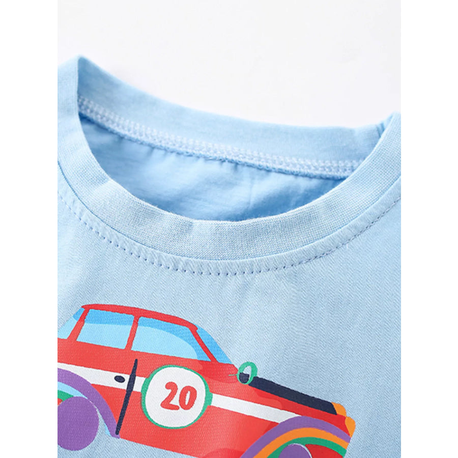 Children’s Car Print Crew Neck Short Sleeve T-Shirt Apparel and Accessories