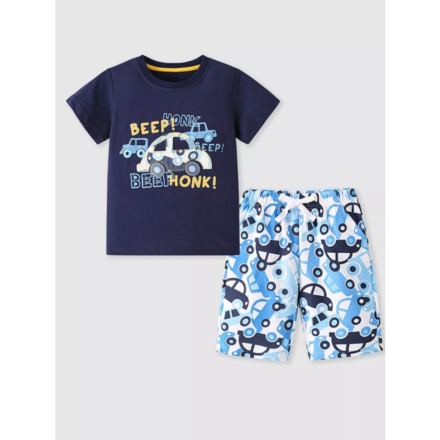 Children’s Car Print Tee and Shorts Set Dark Navy / 2-3Y Apparel and Accessories