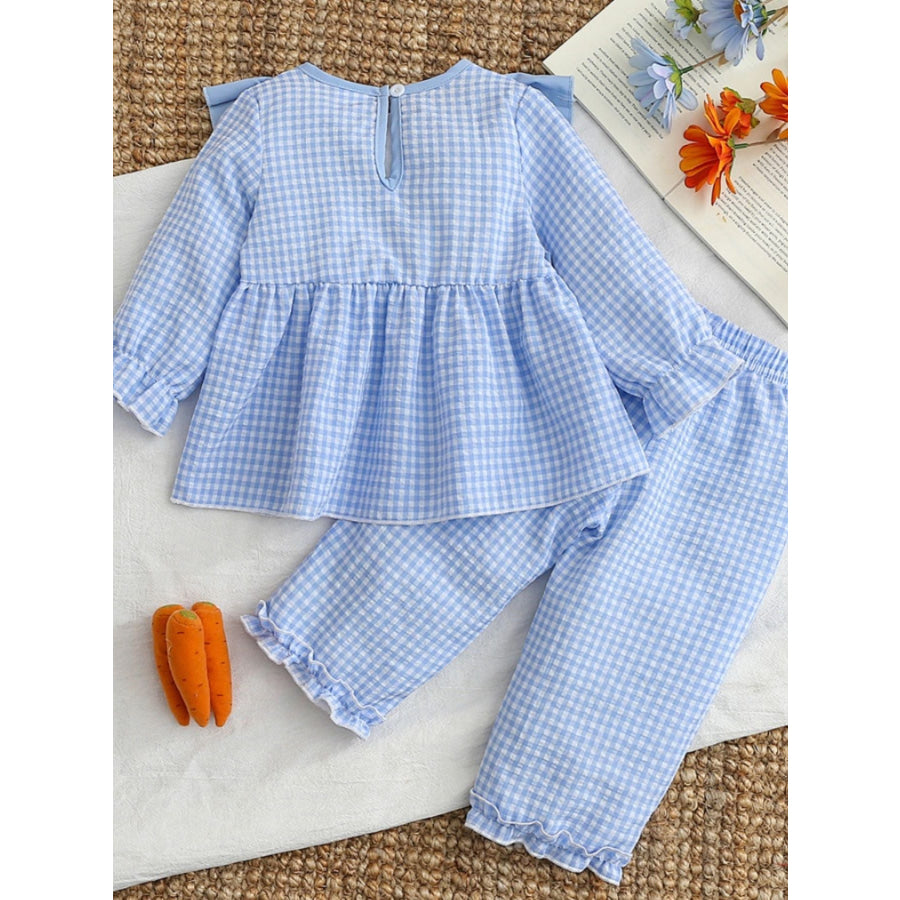 Children’s Carrot Embroidered Gingham Top and Pants Set Apparel and Accessories