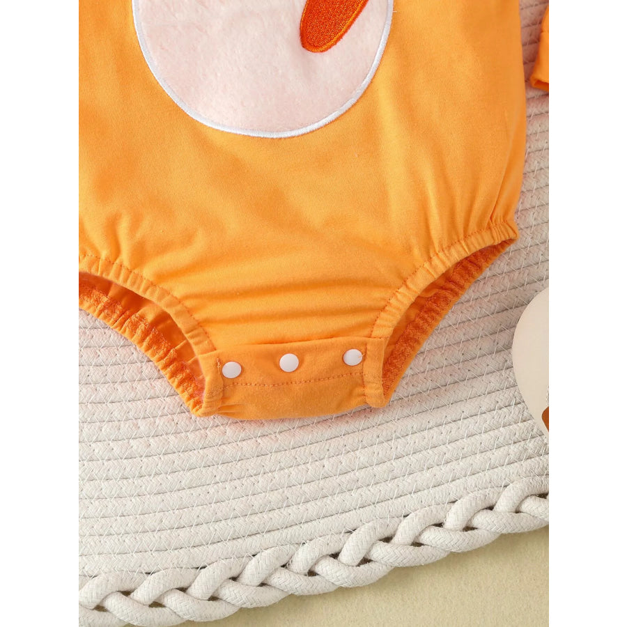 Children’s Carrot Embroidered Round Neck One-Piece & Hat Set Apparel and Accessories