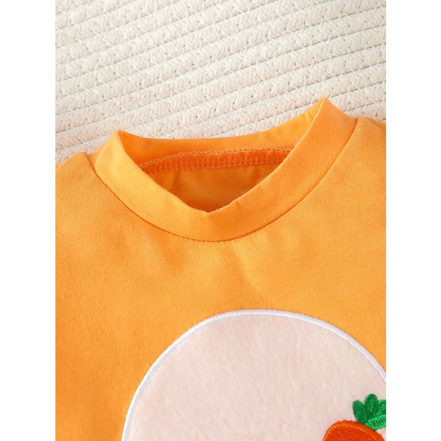 Children’s Carrot Embroidered Round Neck One-Piece & Hat Set Apparel and Accessories