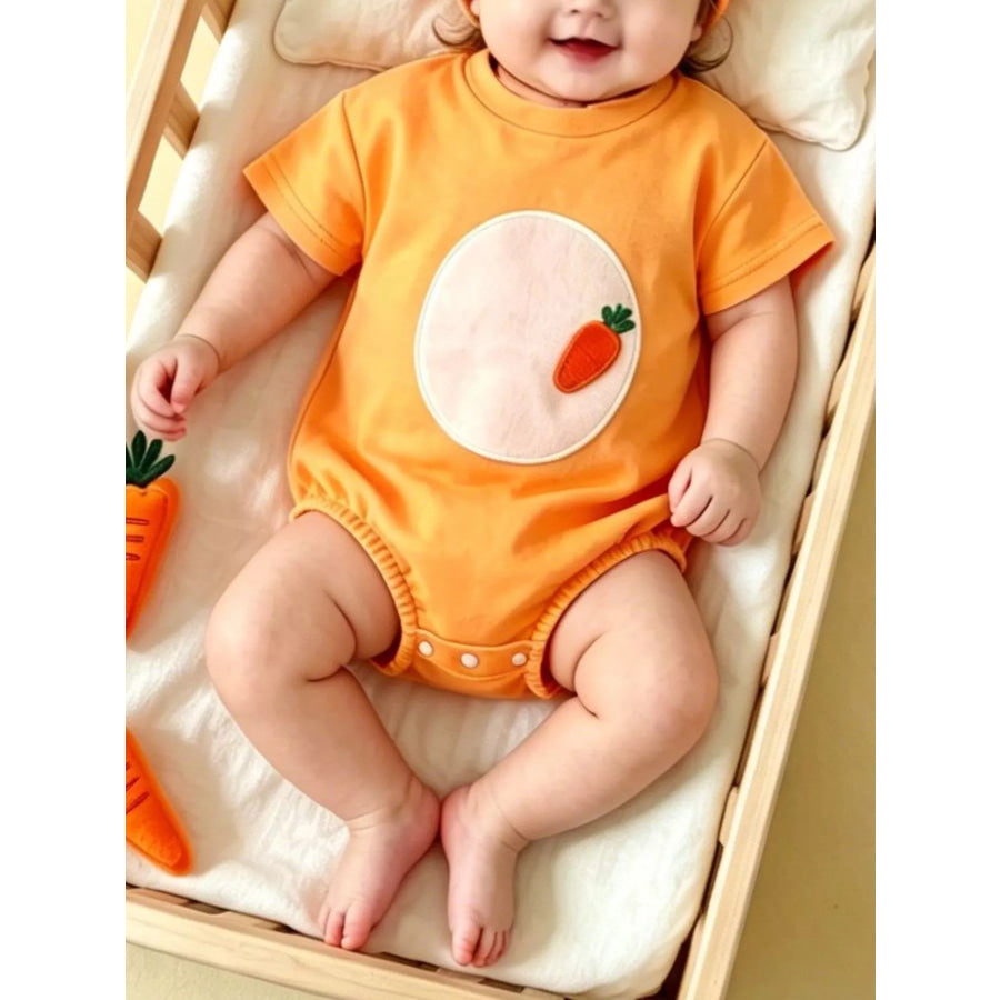Children’s Carrot Embroidered Round Neck One-Piece & Hat Set Orange / 0-3M Apparel and Accessories
