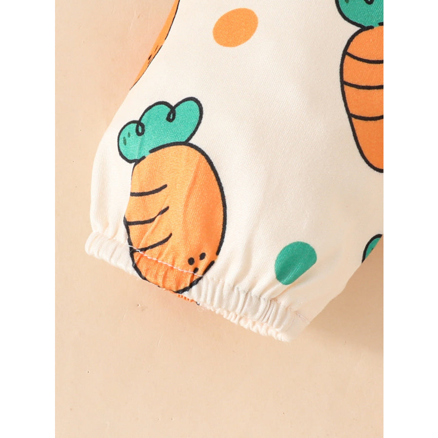 Children’s Carrot Print Bodysuit and Pants Set with Headband Apparel and Accessories