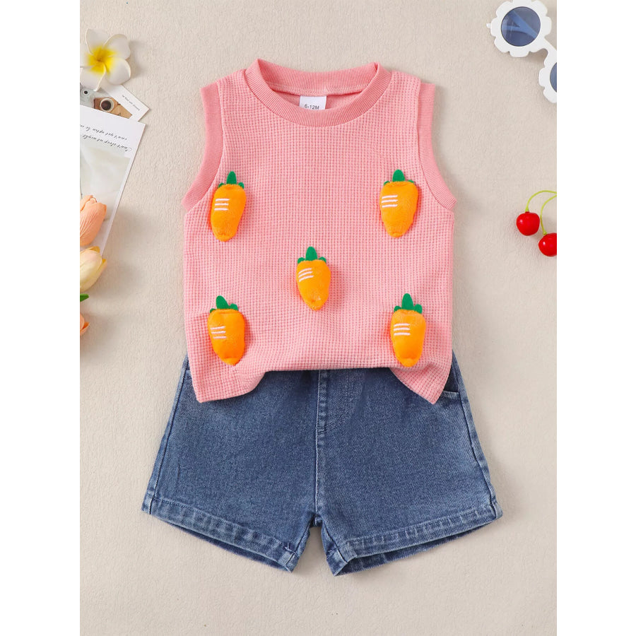 Children’s Carrot Sleeveless Top & Shorts Set Pink / 6-12M Apparel and Accessories