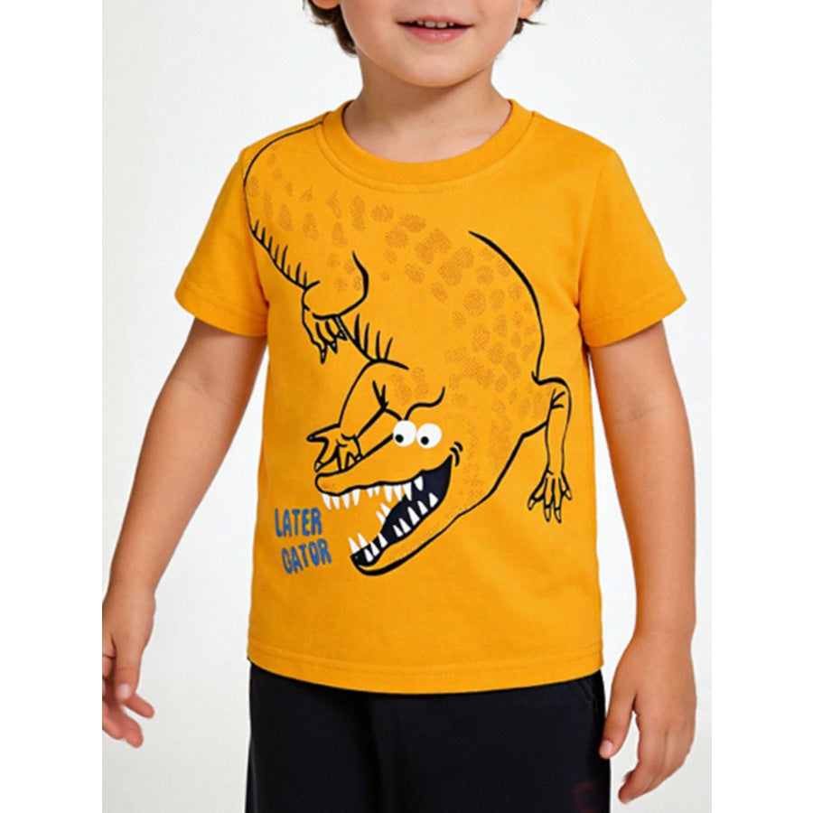 Children’s Cartoon Alligator Print Short Sleeve T-Shirt Tangerine / 2-3Y Apparel and Accessories