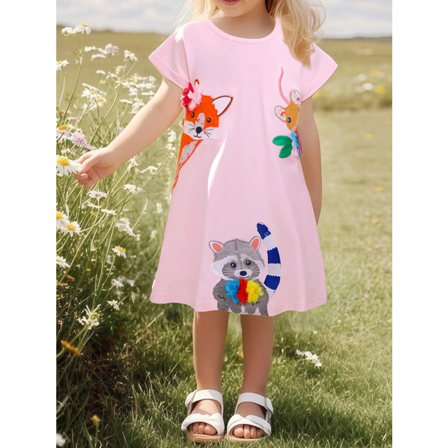 Children’s Cartoon Animal Casual Dress Blush Pink / 2Y Apparel and Accessories
