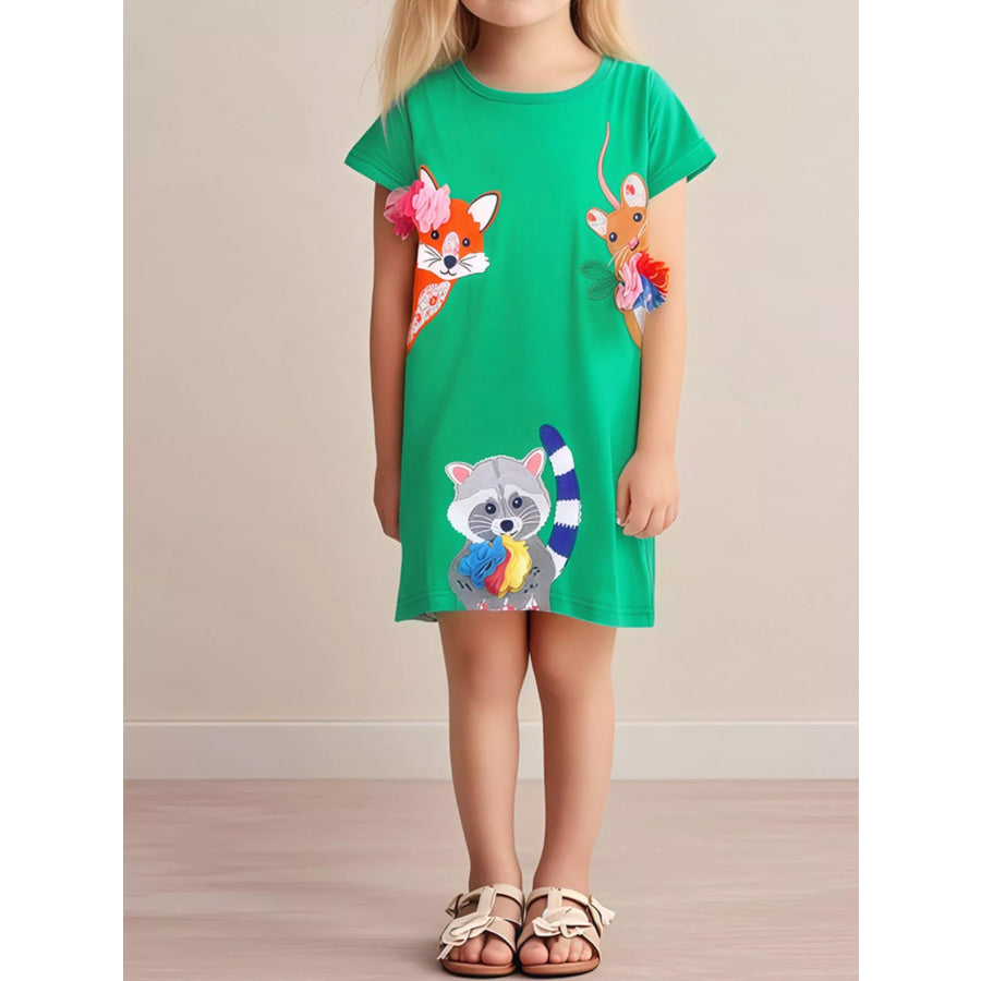Children’s Cartoon Animal Casual Dress Green / 2Y Apparel and Accessories