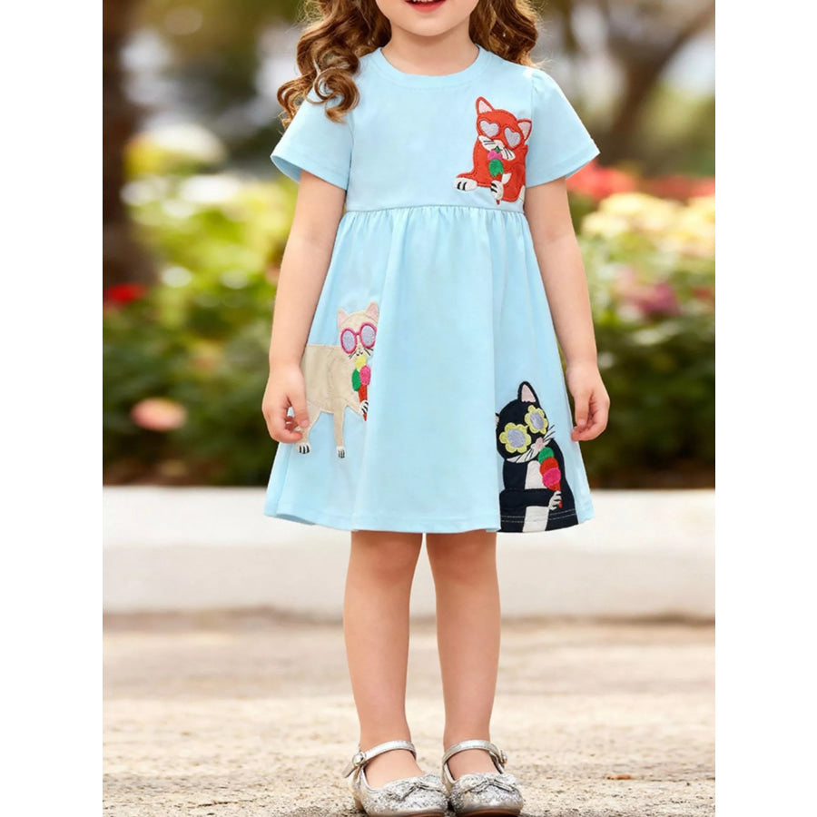 Children’s Cartoon Animal Casual Dress Mint Blue / 2Y Apparel and Accessories