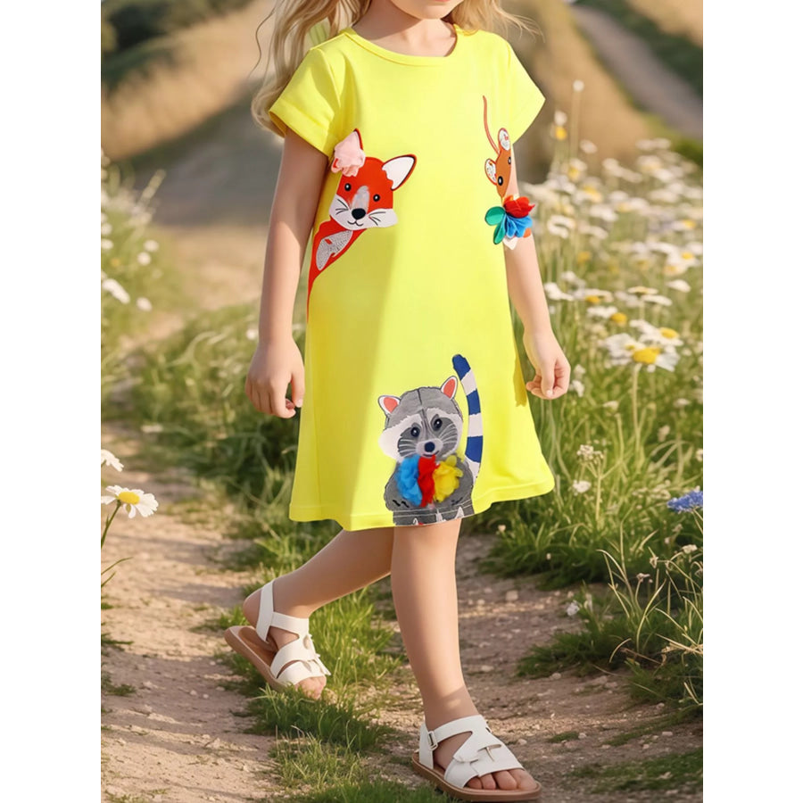Children’s Cartoon Animal Casual Dress Yellow / 2Y Apparel and Accessories
