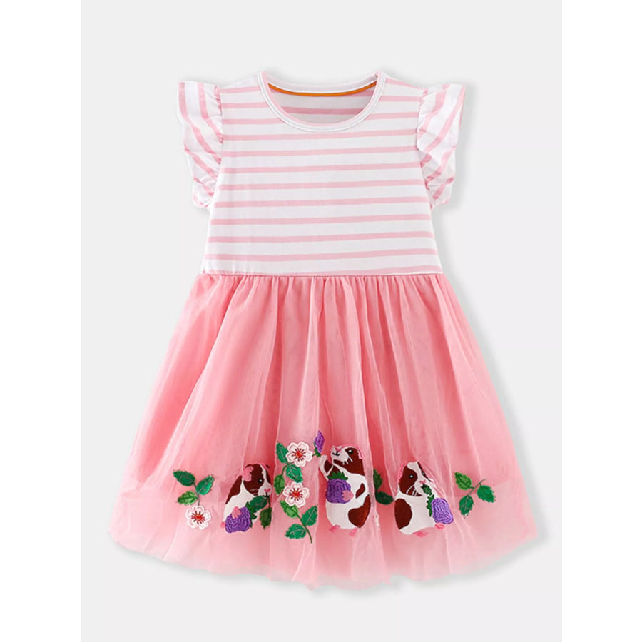 Children’s Cartoon Animal Embroidered Tulle Dress Blush Pink / 2Y Apparel and Accessories