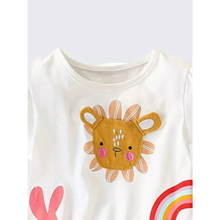 Children’s Cartoon Animal Graphic Ruffle Hem T-Shirt Apparel and Accessories
