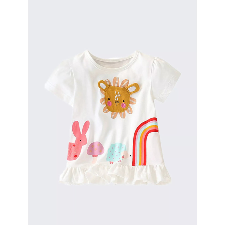 Children’s Cartoon Animal Graphic Ruffle Hem T-Shirt Apparel and Accessories