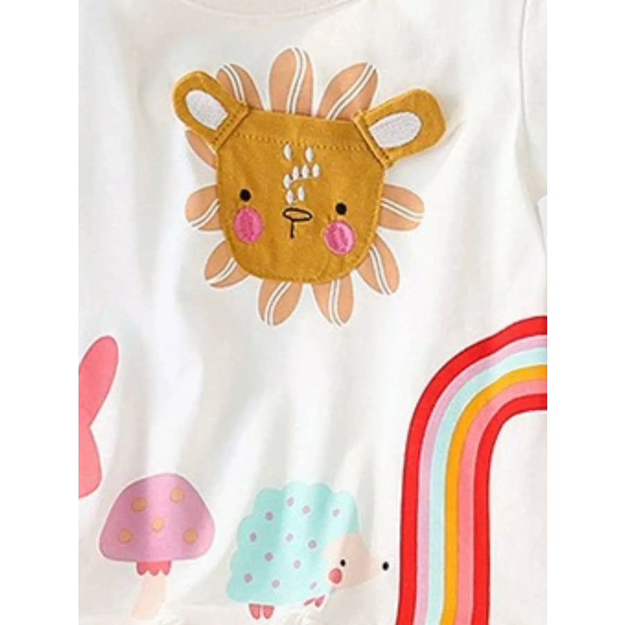 Children’s Cartoon Animal Graphic Ruffle Hem T-Shirt Apparel and Accessories