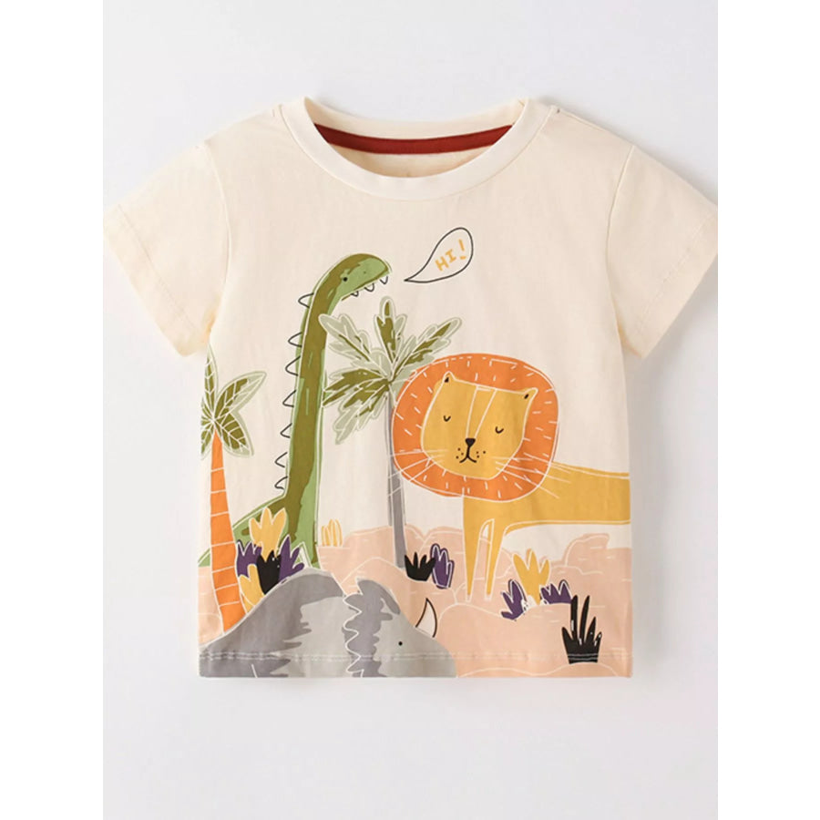 Children’s Cartoon Animal Graphic Short Sleeve T-Shirt Cream / 3Y Apparel and Accessories