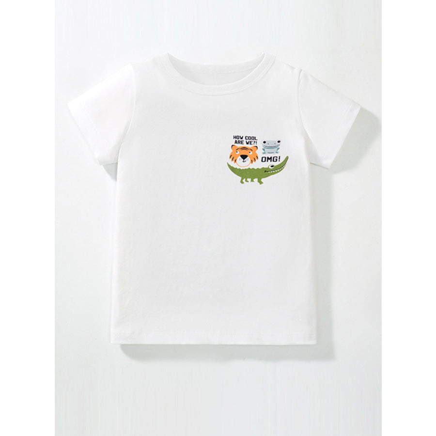 Children’s Cartoon Animal Graphic Short Sleeve Tee White / 3Y Apparel and Accessories
