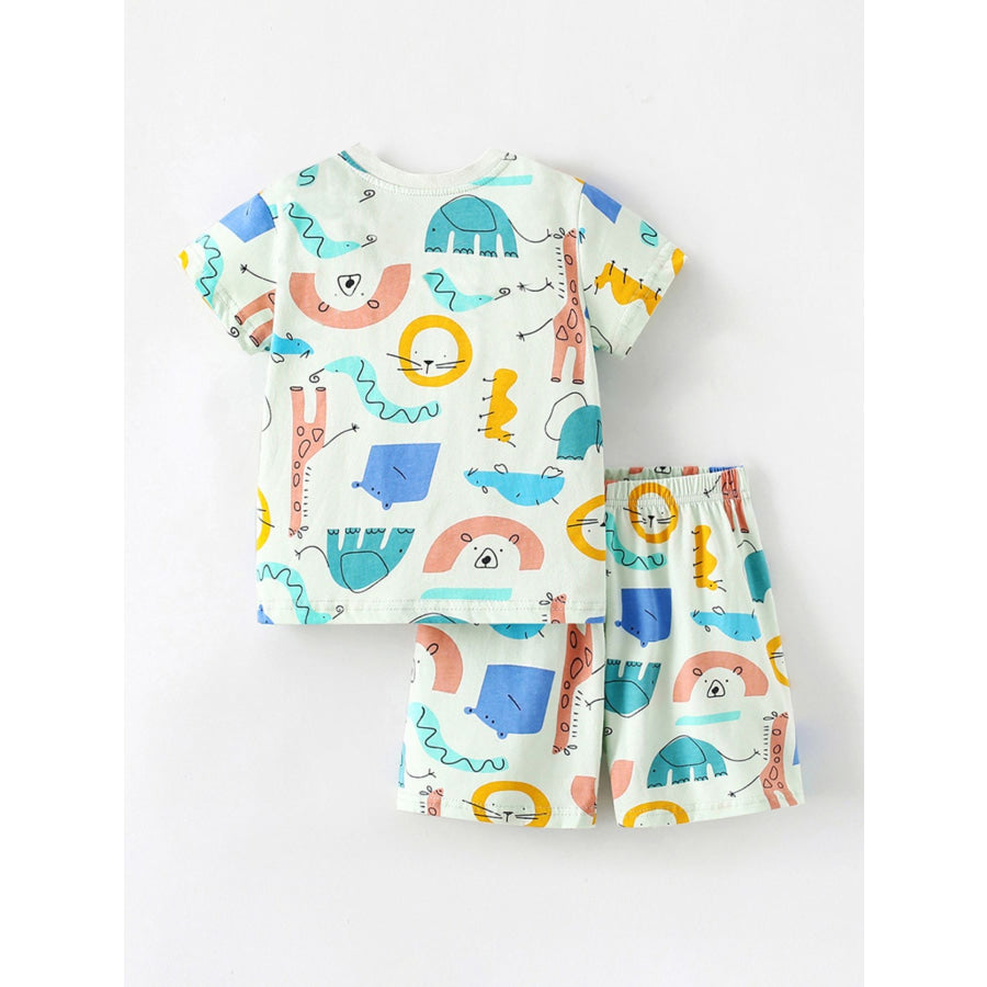 Children’s Cartoon Animal Print Tee and Shorts Pajama Set Apparel and Accessories