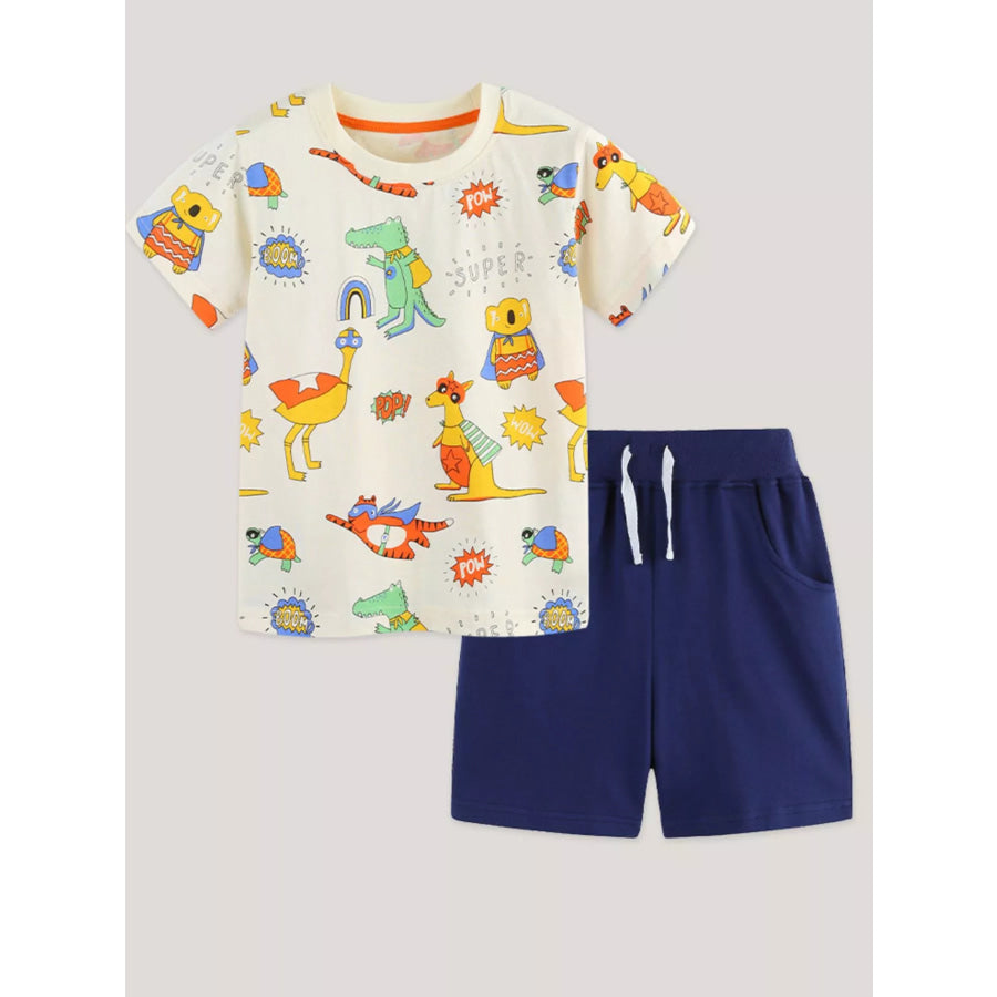 Children’s Cartoon Animal Print Tee and Shorts Set Apparel and Accessories