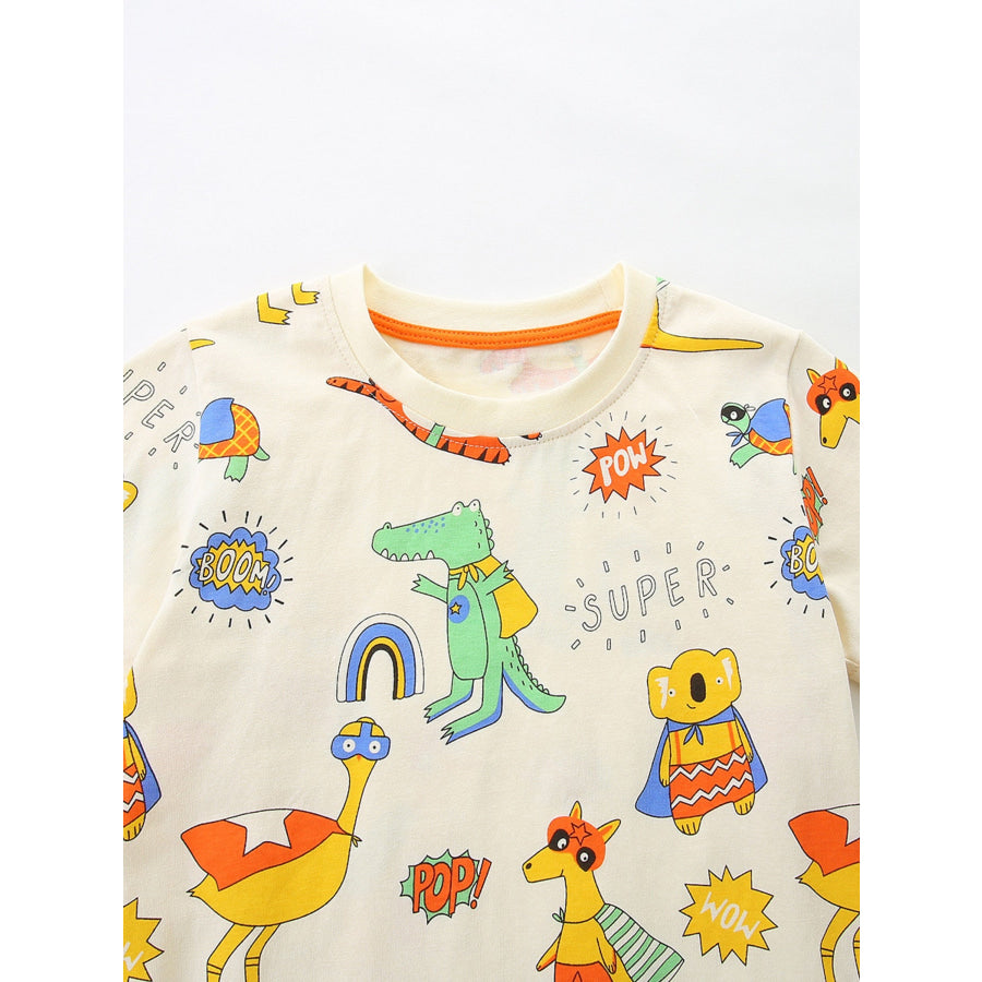Children’s Cartoon Animal Print Tee and Shorts Set Apparel and Accessories