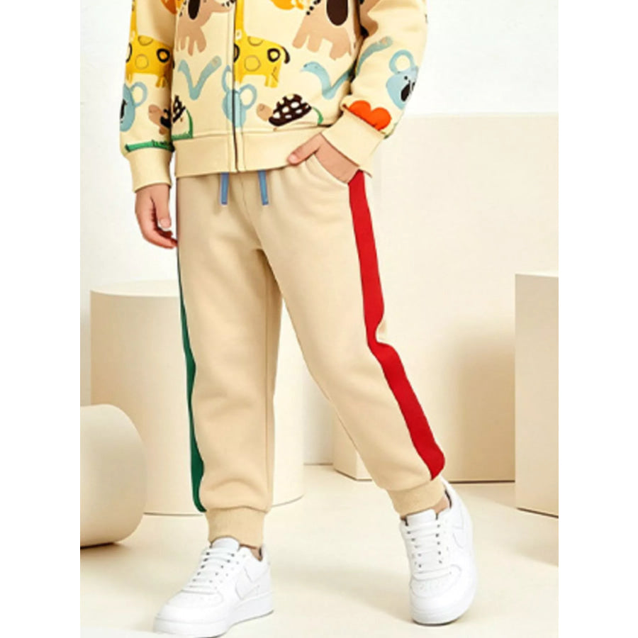 Children’s Cartoon Animal Print Zip-Up Hoodie and Pants Set Apparel Accessories