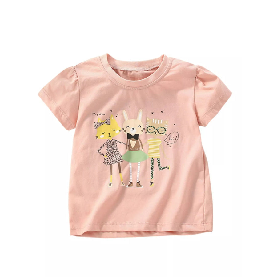 Children’s Cartoon Animal Short Sleeve T-Shirt Pale Blush / 3Y Apparel and Accessories