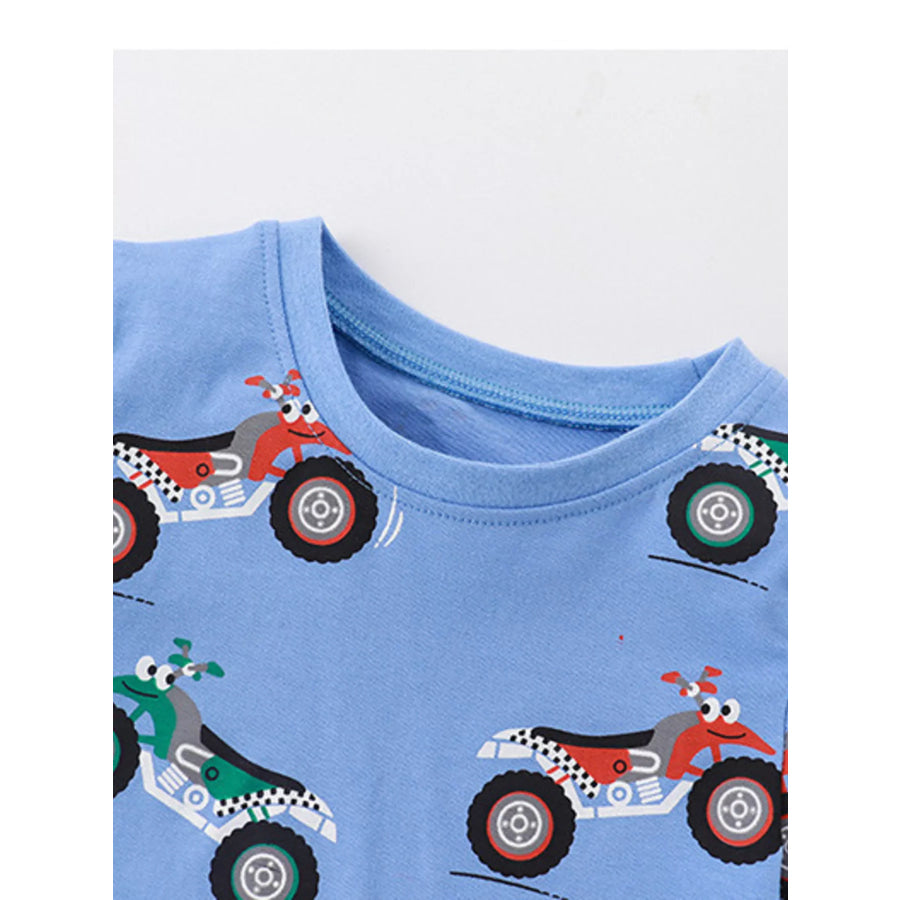 Children’s Cartoon ATV Print Tee and Shorts Set Apparel and Accessories
