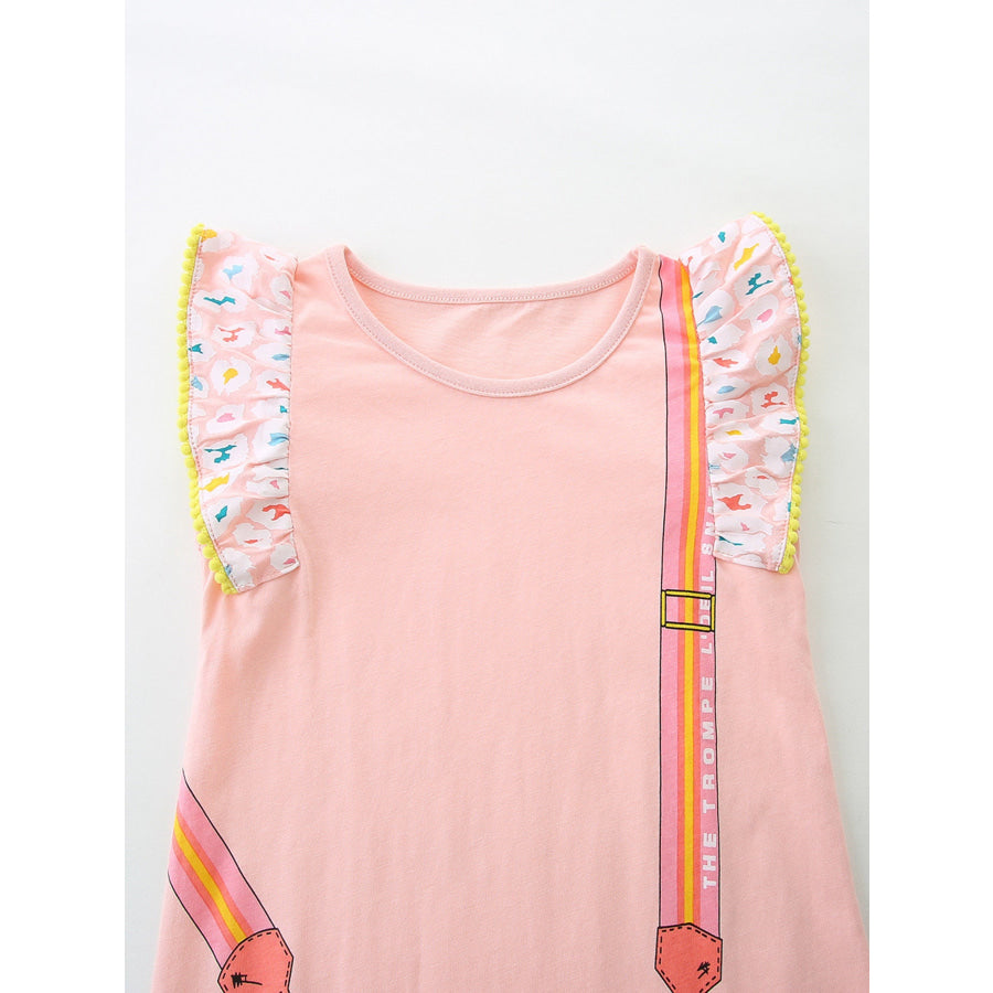 Children’s Cartoon Bag Print Ruffled Dress Apparel and Accessories