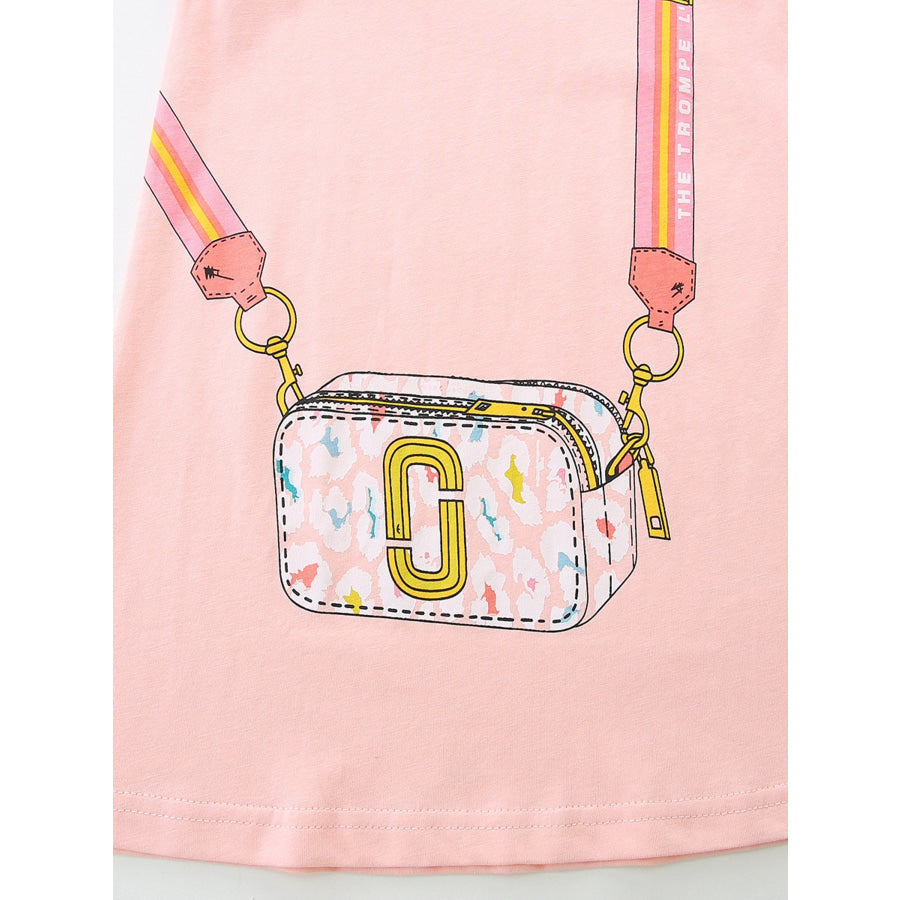 Children’s Cartoon Bag Print Ruffled Dress Apparel and Accessories