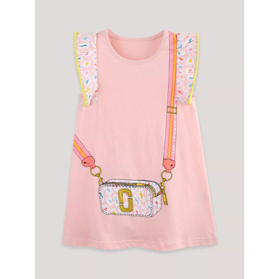 Children’s Cartoon Bag Print Ruffled Dress Apparel and Accessories
