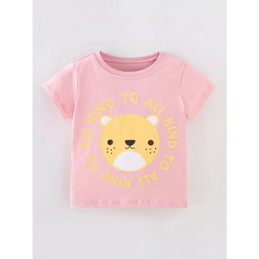 Children’s Cartoon Bear Short Sleeve T-Shirt Blush Pink / 2Y Apparel and Accessories