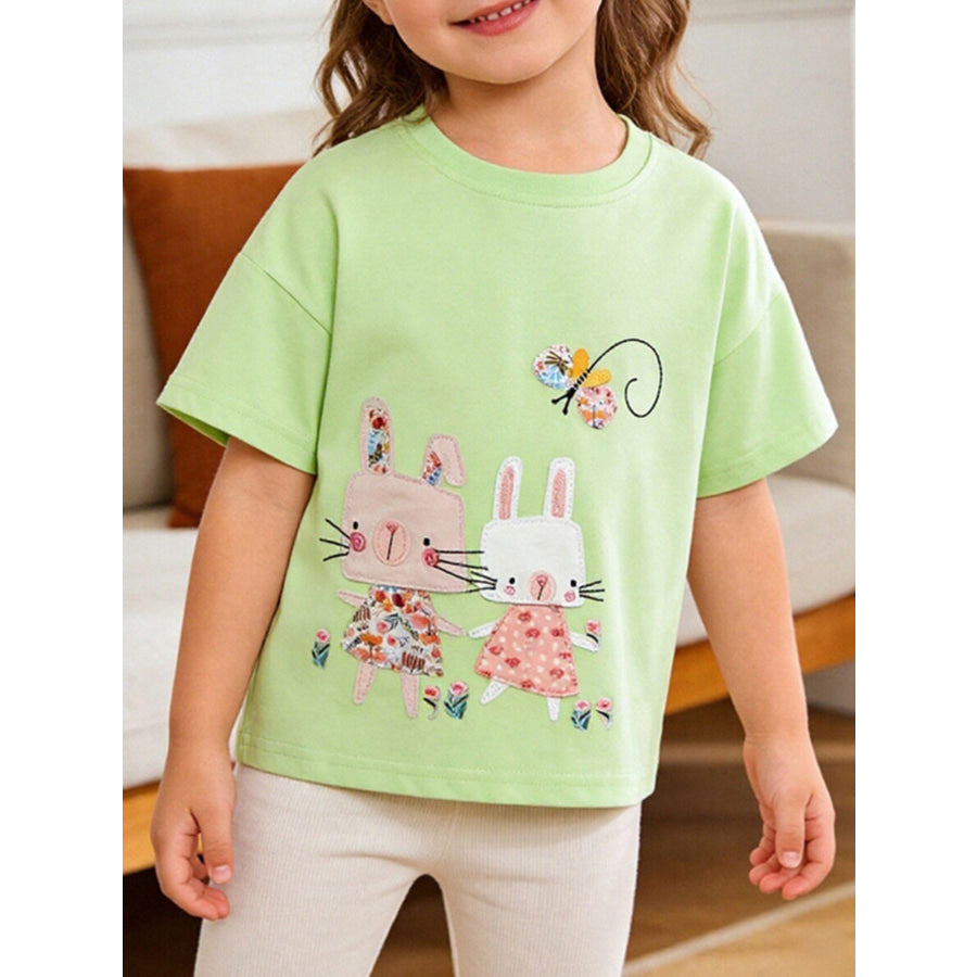 Children’s Cartoon Bunny Short Sleeve Tee Light Green / 2-3Y Apparel and Accessories