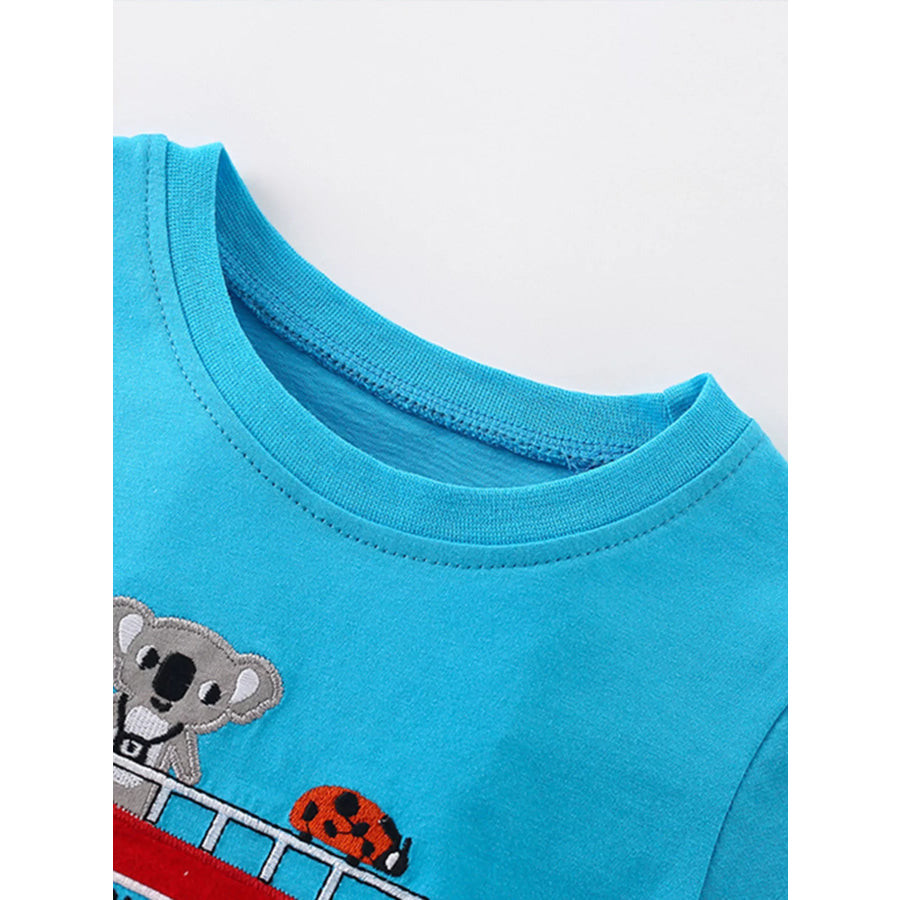 Children’s Cartoon Bus Embroidery Short Sleeve T-Shirt Apparel and Accessories