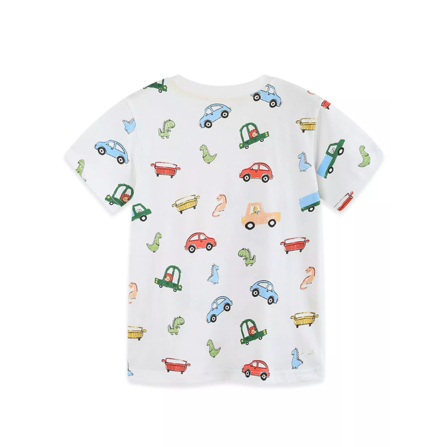 Children’s Cartoon Car & Dinosaur Print Crew Neck Short Sleeve T-Shirt Apparel and Accessories