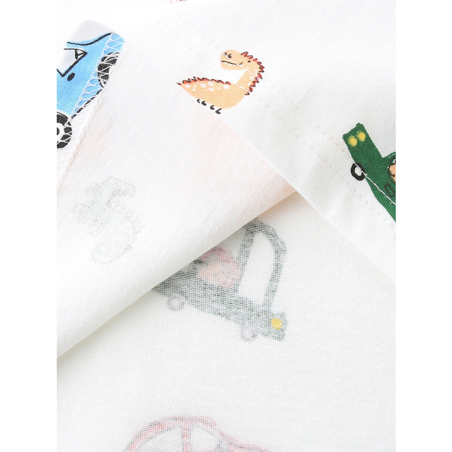 Children’s Cartoon Car & Dinosaur Print Crew Neck Short Sleeve T-Shirt Apparel and Accessories