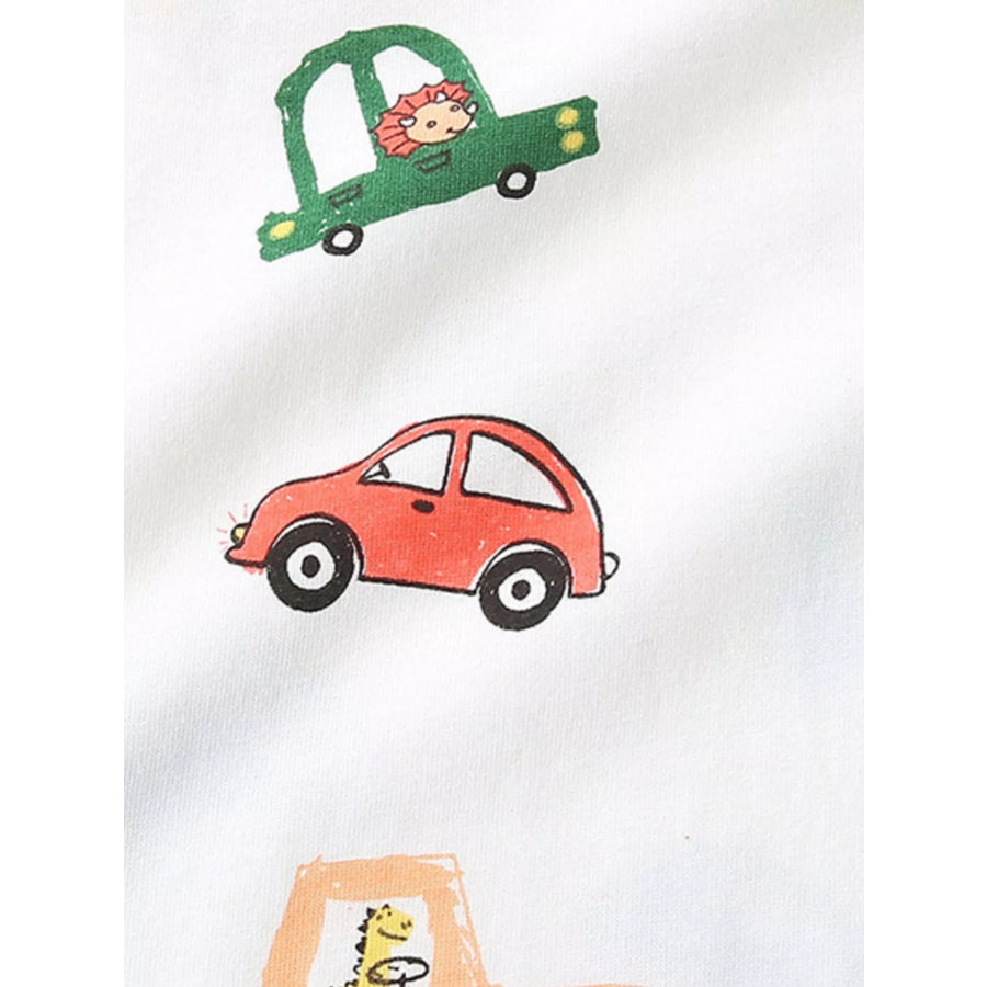 Children’s Cartoon Car & Dinosaur Print Crew Neck Short Sleeve T-Shirt Apparel and Accessories