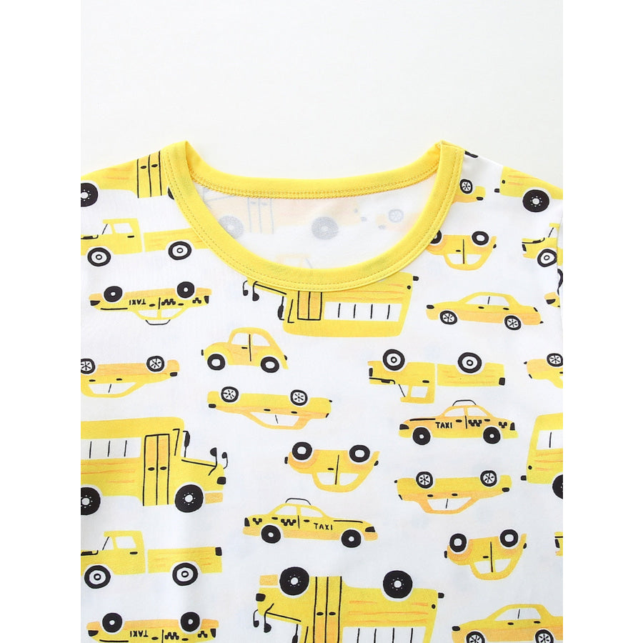 Children’s Cartoon Car Print Short Sleeve Pajama Set Apparel and Accessories