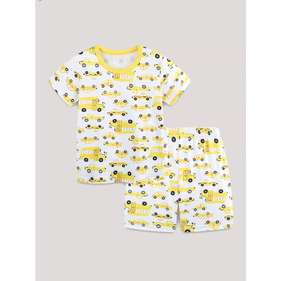 Children’s Cartoon Car Print Short Sleeve Pajama Set Apparel and Accessories