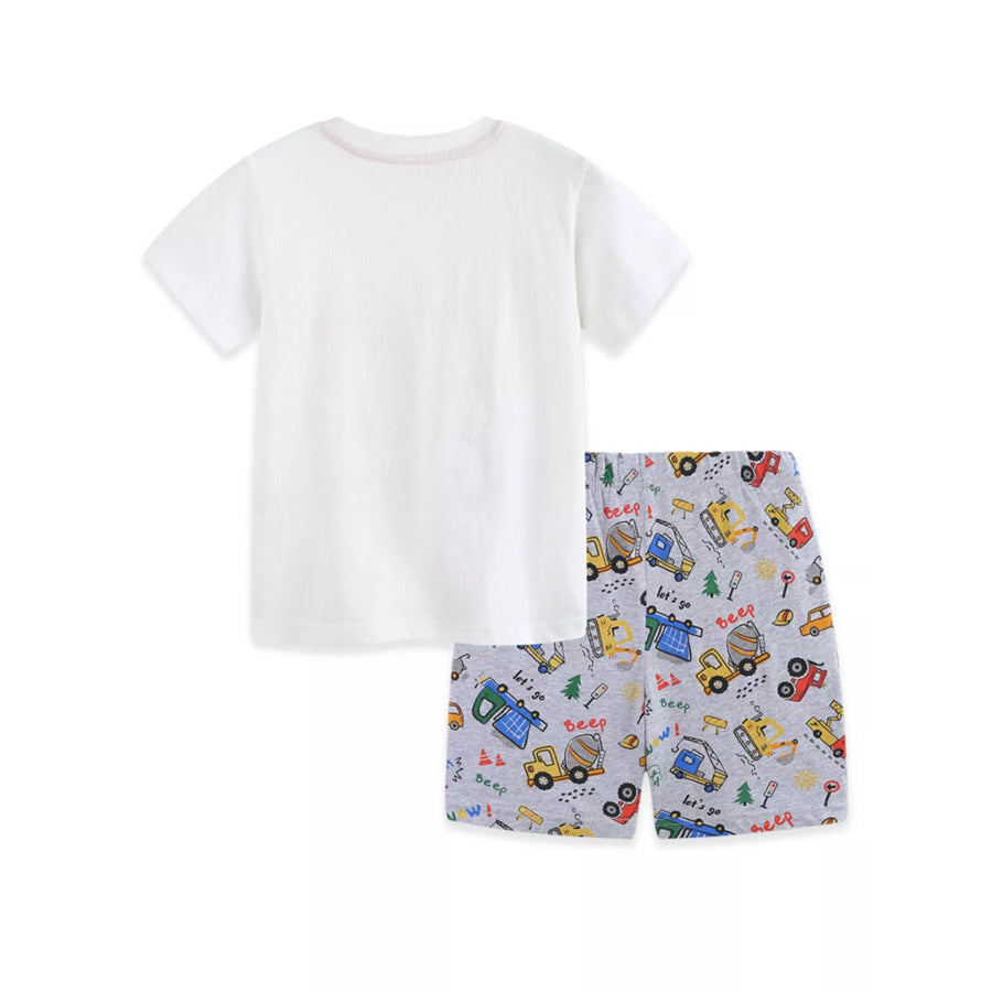 Children’s Cartoon Car Print Short Sleeve Tee and Shorts Set Apparel and Accessories