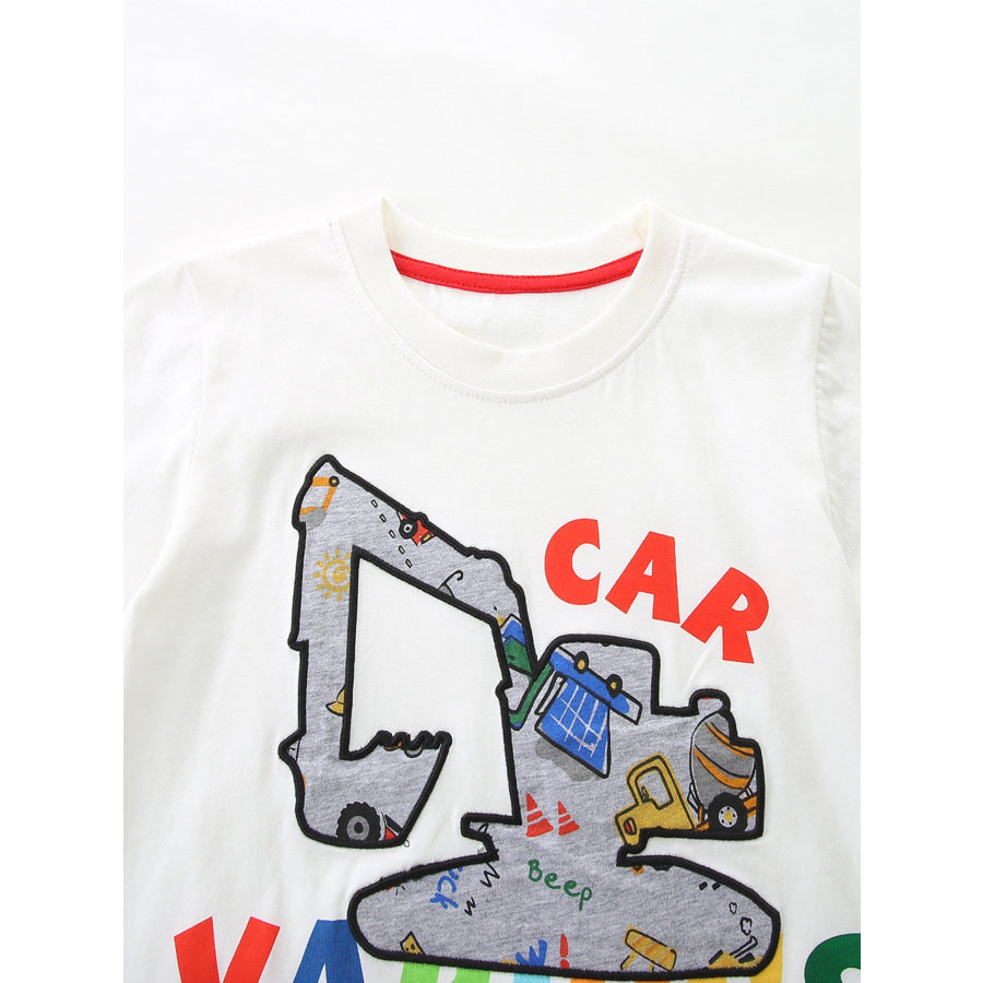 Children’s Cartoon Car Print Short Sleeve Tee and Shorts Set Apparel and Accessories