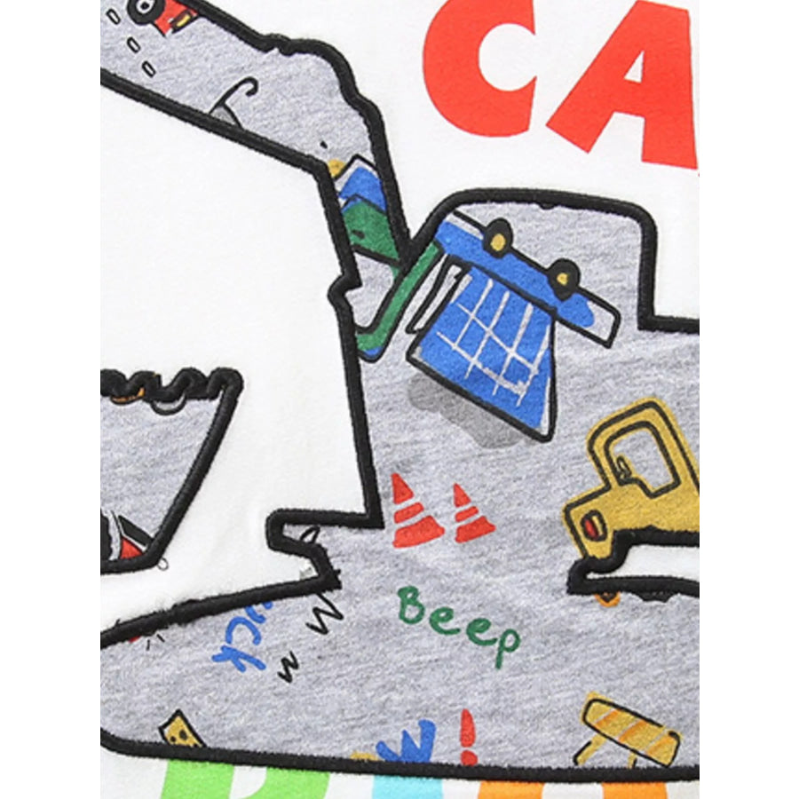 Children’s Cartoon Car Print Short Sleeve Tee and Shorts Set Apparel and Accessories