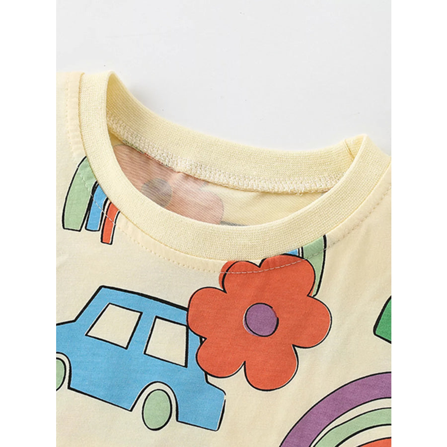 Children’s Cartoon Car & Rainbow Print Short Sleeve T-Shirt Apparel and Accessories