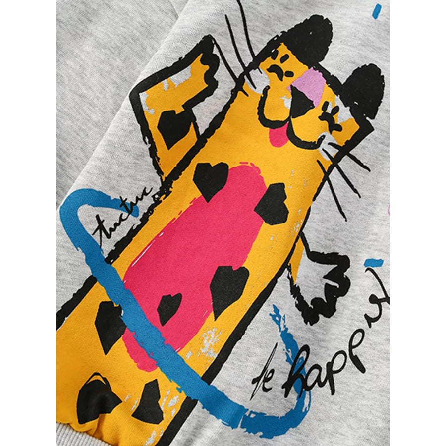 Children’s Cartoon Cat Crew Neck Sweatshirt Apparel and Accessories